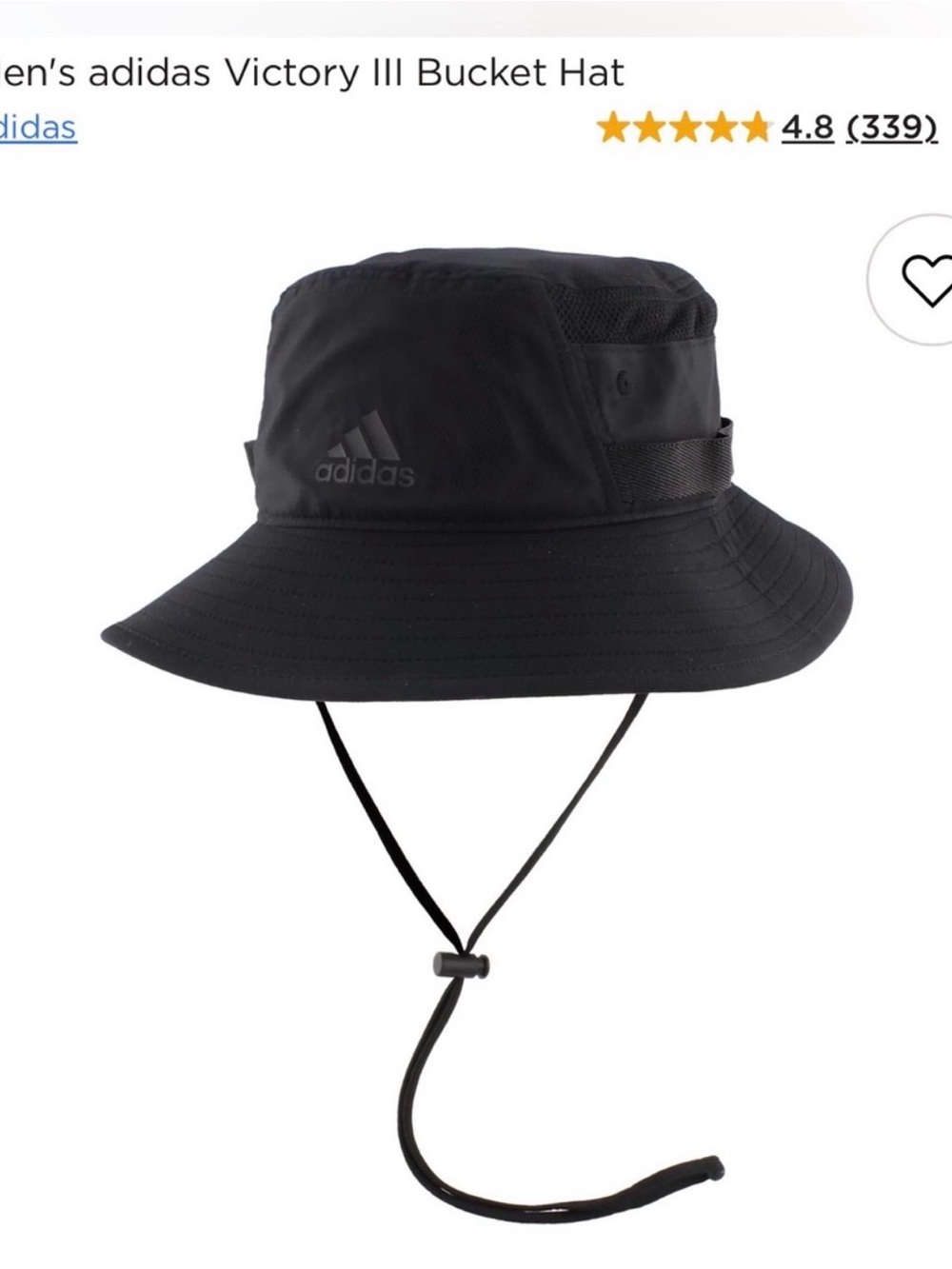 adidas Black Men’s Bucket Hat with Chin Cord